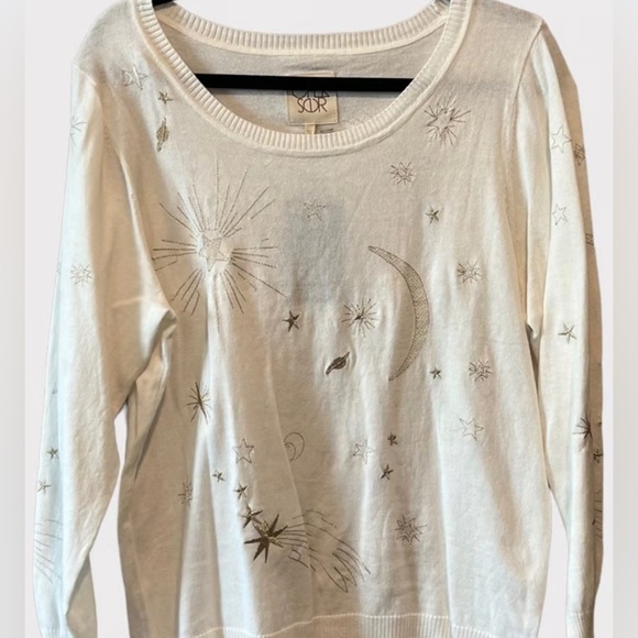 NWOT Chaser Plus Size Astrology Embroidered Cotton Cashmere Blend Sweater - Picture 3 of 5